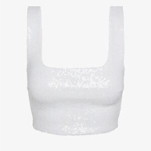 White Sequin Crop Top